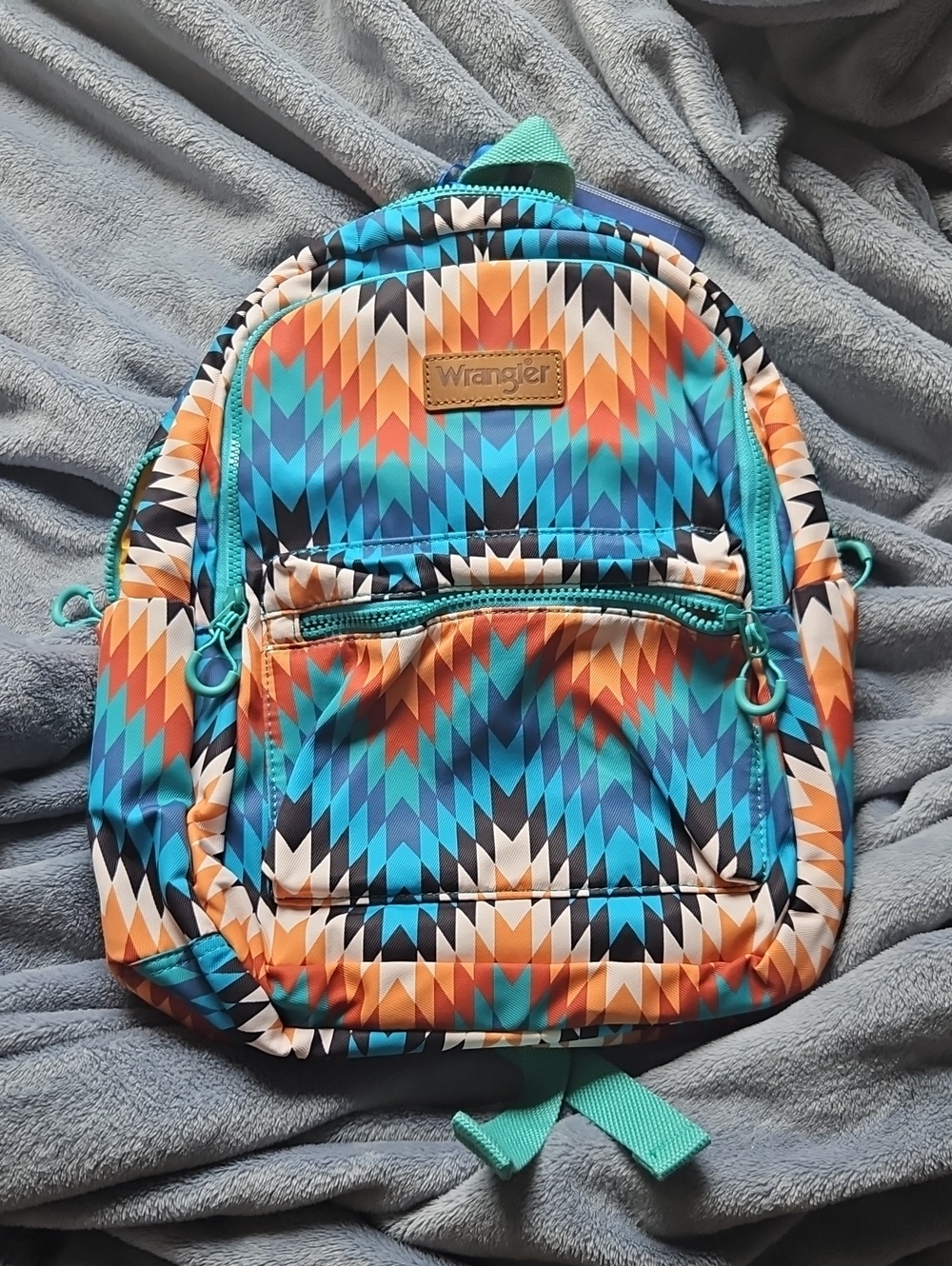 Wrangler Turquoise & Orange Chevron Pattern Mini Backpack